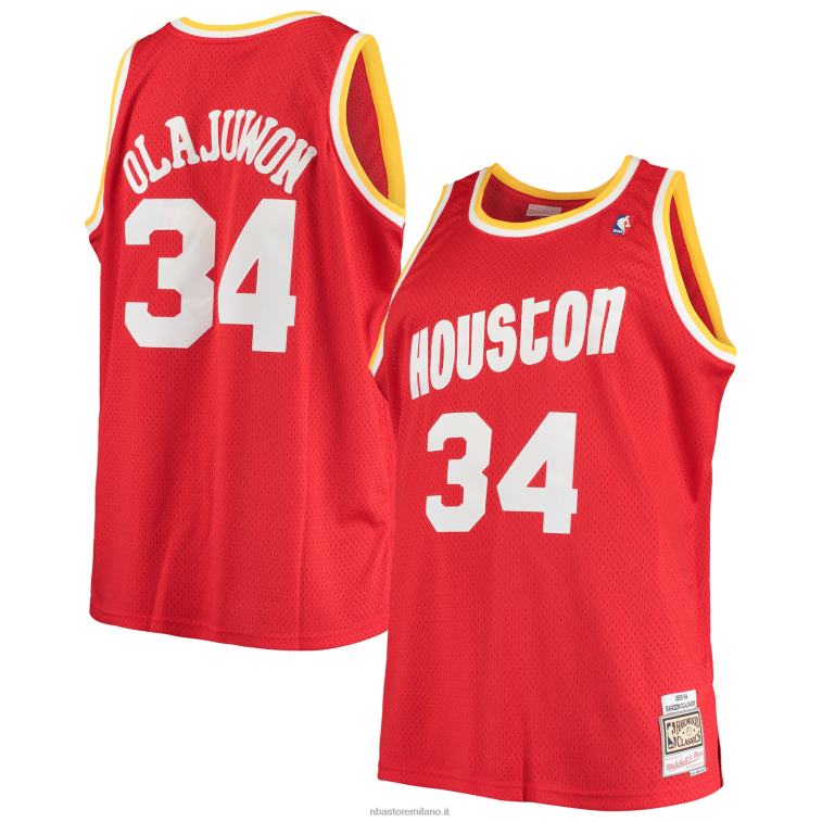 NBA 00F2L2528 houston rockets hakeem olajuwon mitchell & ness maglia rossa big & tall hardwood classics