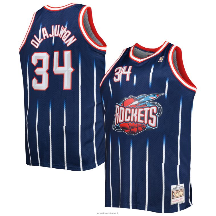 NBA 00F2L7576 houston rockets hakeem olajuwon mitchell & ness navy big & tall hardwood classici maglia swingman