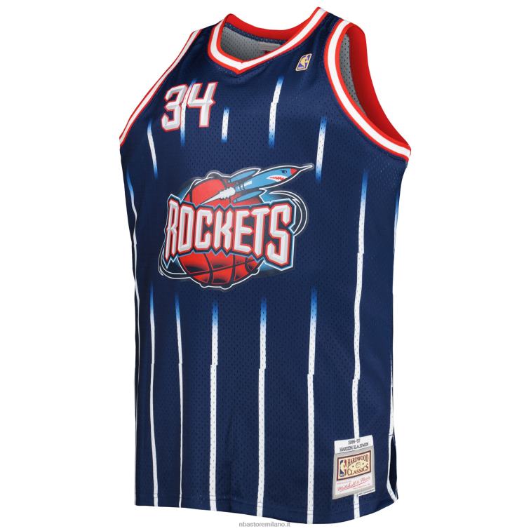 NBA 00F2L7576 houston rockets hakeem olajuwon mitchell & ness navy big & tall hardwood classici maglia swingman