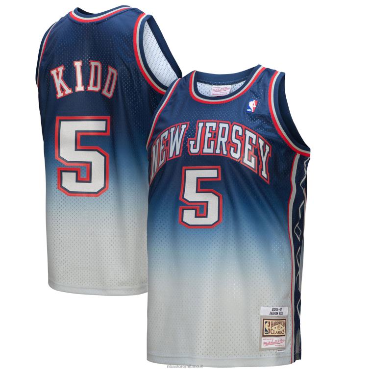 NBA 00F2L2095 new jersey nets jason kid d grigio/blu hardwood classics fadeaway swingman player jersey