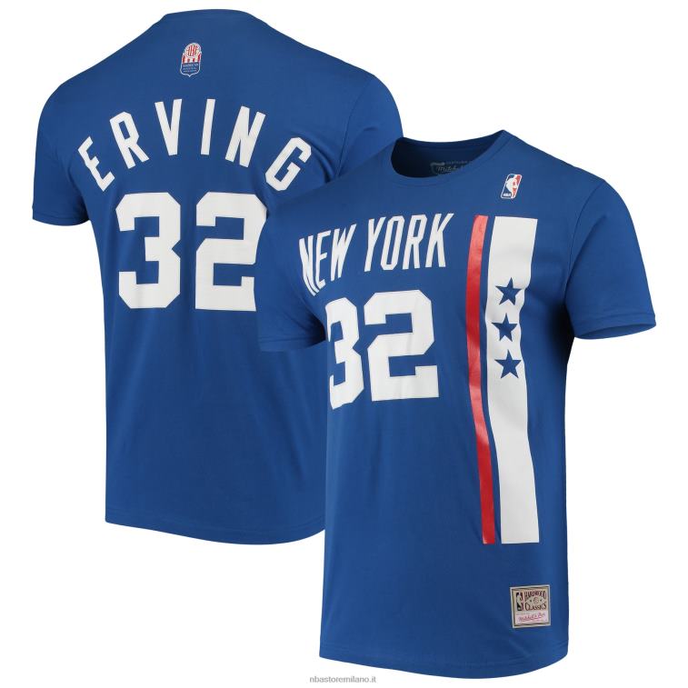 NBA 00F2L4646 new york nets julius erving mitchell & ness blue hardwood classics punto nome e numero t-shirt