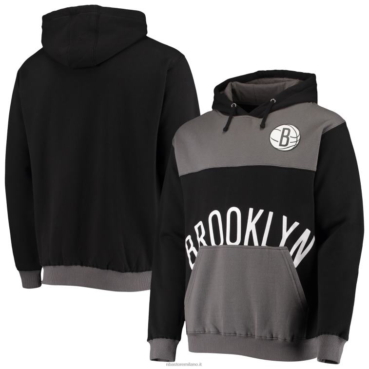NBA 00F2L5738 New Jersey Nets Felpa con cappuccio pullover con marchio oversize tono su tono nero/grigio