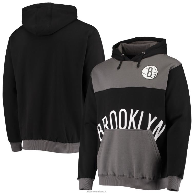 NBA 00F2L5738 New Jersey Nets Felpa con cappuccio pullover con marchio oversize tono su tono nero/grigio