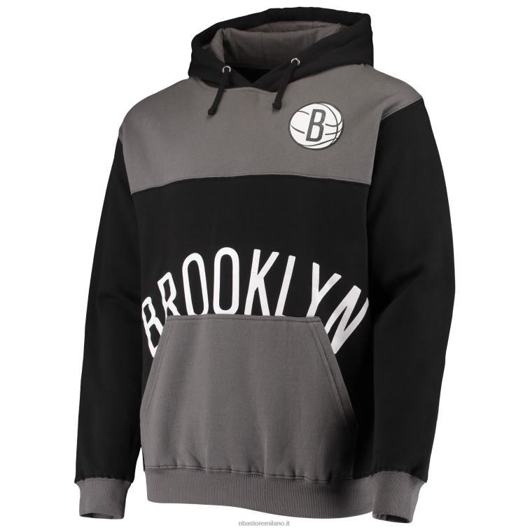 NBA 00F2L5738 New Jersey Nets Felpa con cappuccio pullover con marchio oversize tono su tono nero/grigio