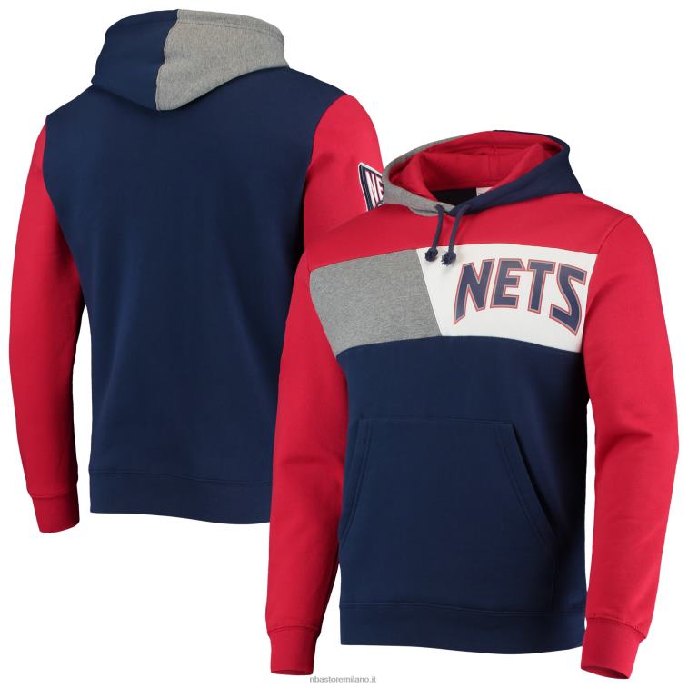 NBA 00F2L6683 new jersey nets mitchell & ness navy hardwood classics colorblock pullover felpa con cappuccio