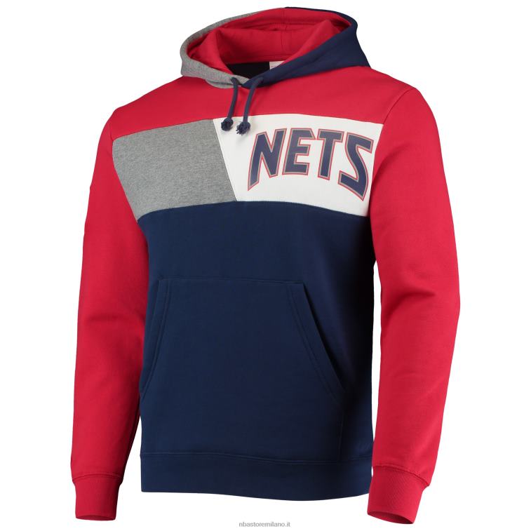 NBA 00F2L6683 new jersey nets mitchell & ness navy hardwood classics colorblock pullover felpa con cappuccio