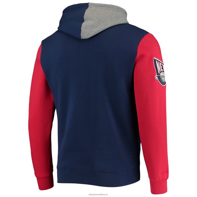 NBA 00F2L6683 new jersey nets mitchell & ness navy hardwood classics colorblock pullover felpa con cappuccio
