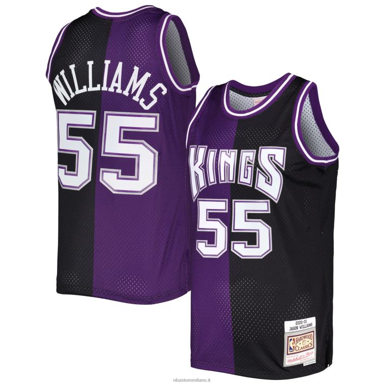 NBA 00F2L1468 sacramento kings jason williams mitchell & ness maglia swingman divisa in legno duro viola/nero classici