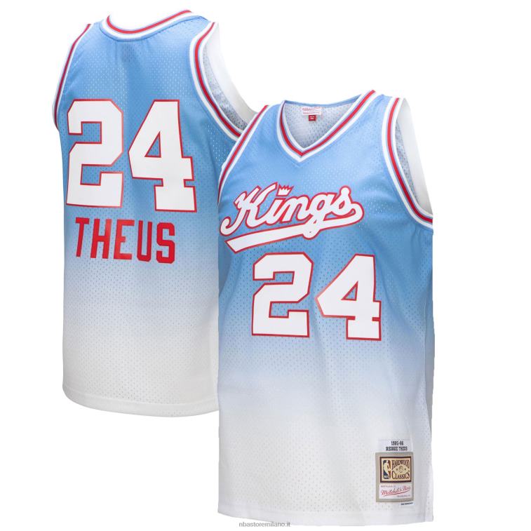 NBA 00F2L4193 sacramento kings reggie theus bianco/azzurro hardwood classici fadeaway swingman giocatore jersey