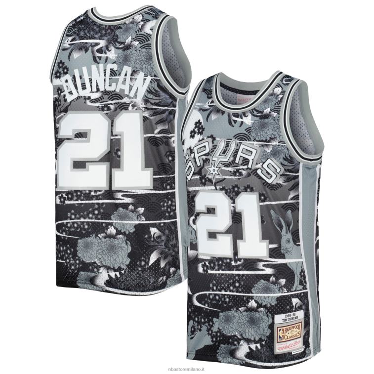 NBA 00F2L1375 san antonio spurs tim duncan mitchell & ness silver hardwood classics maglia swingman capodanno lunare