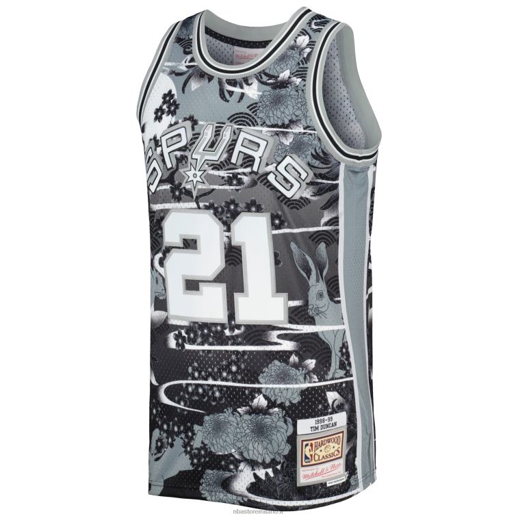 NBA 00F2L1375 san antonio spurs tim duncan mitchell & ness silver hardwood classics maglia swingman capodanno lunare