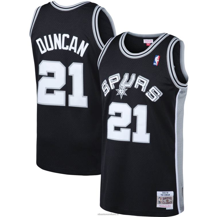 NBA 00F2L1744 san antonio spurs tim duncan mitchell & ness maglia nera big & tall hardwood classics