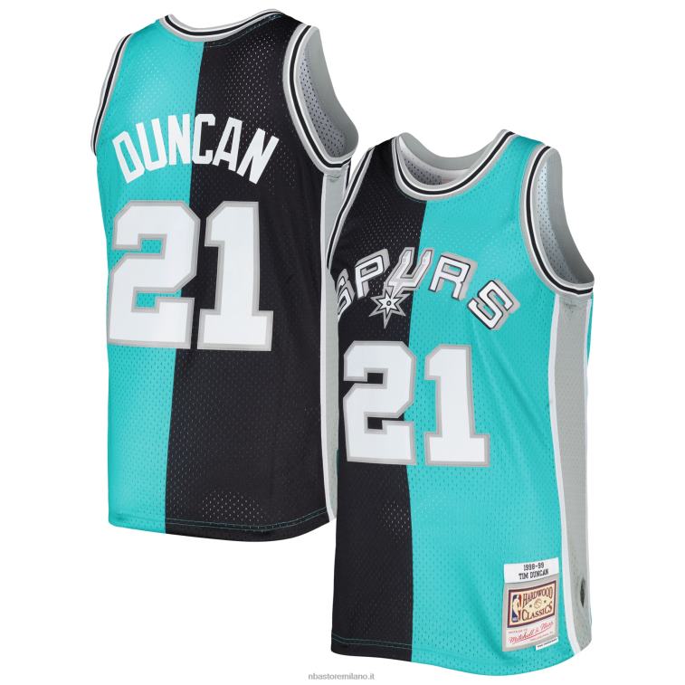 NBA 00F2L2215 san antonio spurs tim duncan mitchell & ness black/teal hardwood classics split swingman jersey