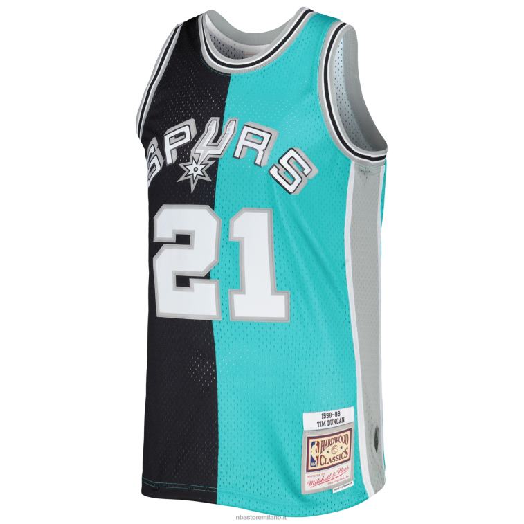 NBA 00F2L2215 san antonio spurs tim duncan mitchell & ness black/teal hardwood classics split swingman jersey