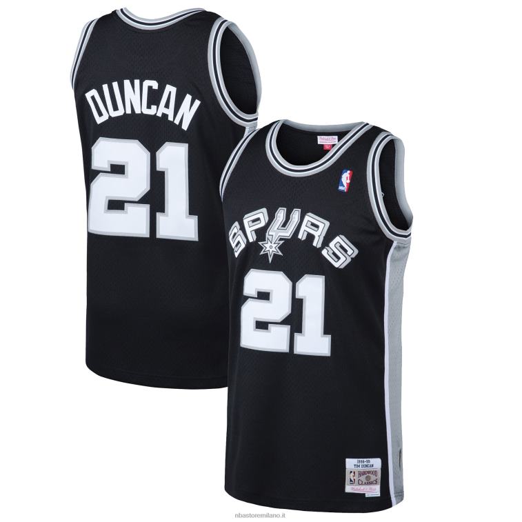 NBA 00F2L430 san antonio spurs tim duncan mitchell & ness black hardwood classics maglia swingman