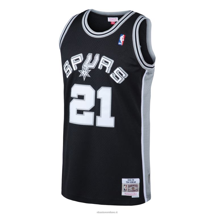 NBA 00F2L430 san antonio spurs tim duncan mitchell & ness black hardwood classics maglia swingman