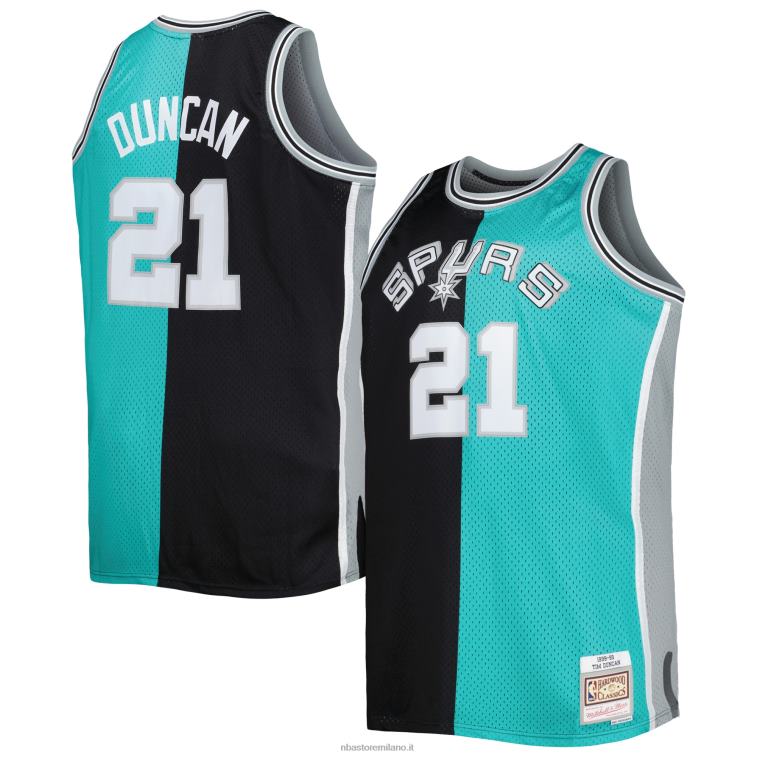 NBA 00F2L4519 san antonio spurs mitchell & ness black/teal big & tall hardwood classics split swingman jersey