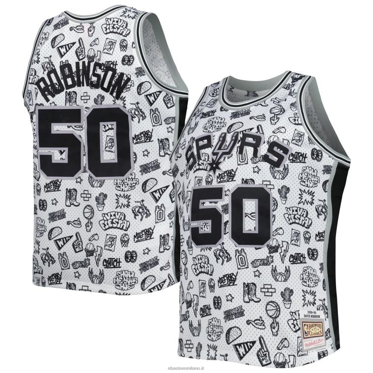 NBA 00F2L5485 san antonio spurs david robinson bianco legno duro classici doodle maglia giocatore swingman