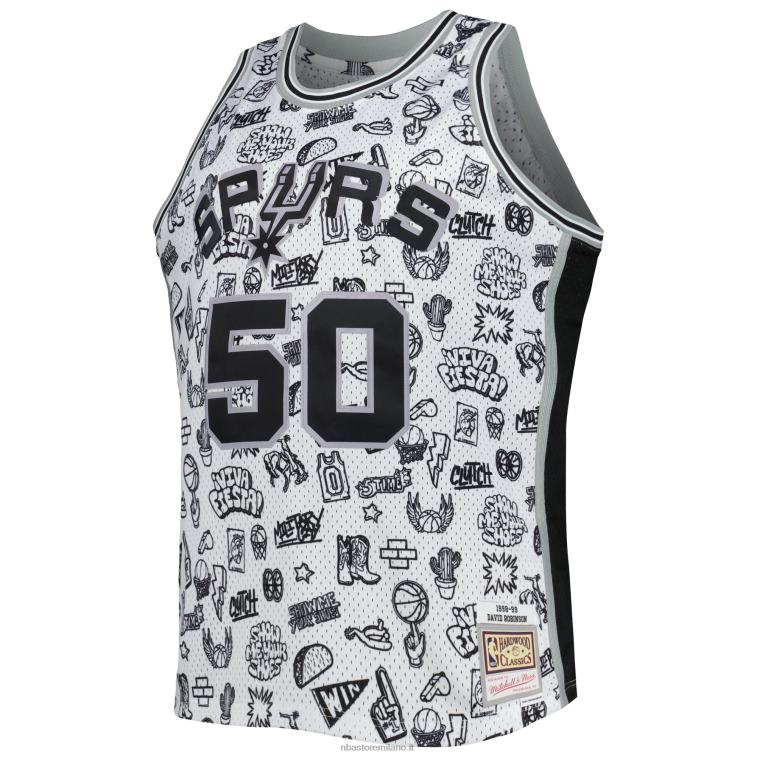 NBA 00F2L5485 san antonio spurs david robinson bianco legno duro classici doodle maglia giocatore swingman