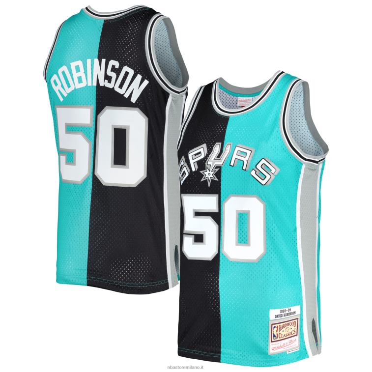 NBA 00F2L6235 san antonio spurs david robinson mitchell & ness black/teal hardwood classics split swingman jersey