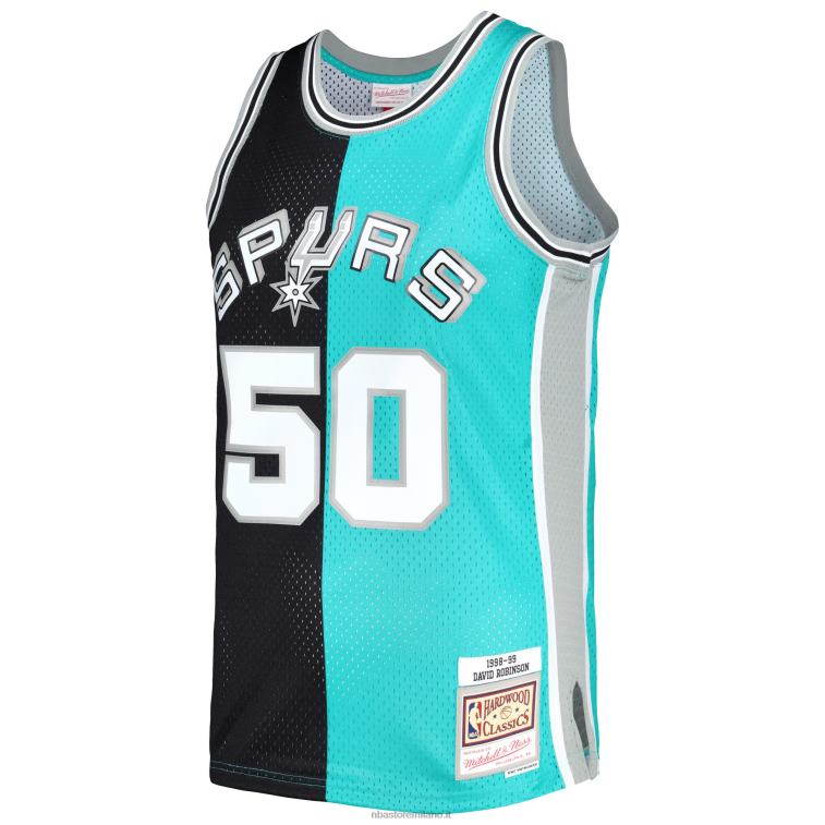 NBA 00F2L6235 san antonio spurs david robinson mitchell & ness black/teal hardwood classics split swingman jersey