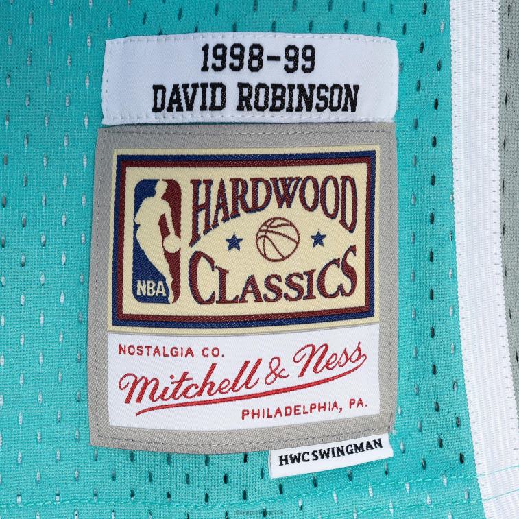 NBA 00F2L6235 san antonio spurs david robinson mitchell & ness black/teal hardwood classics split swingman jersey