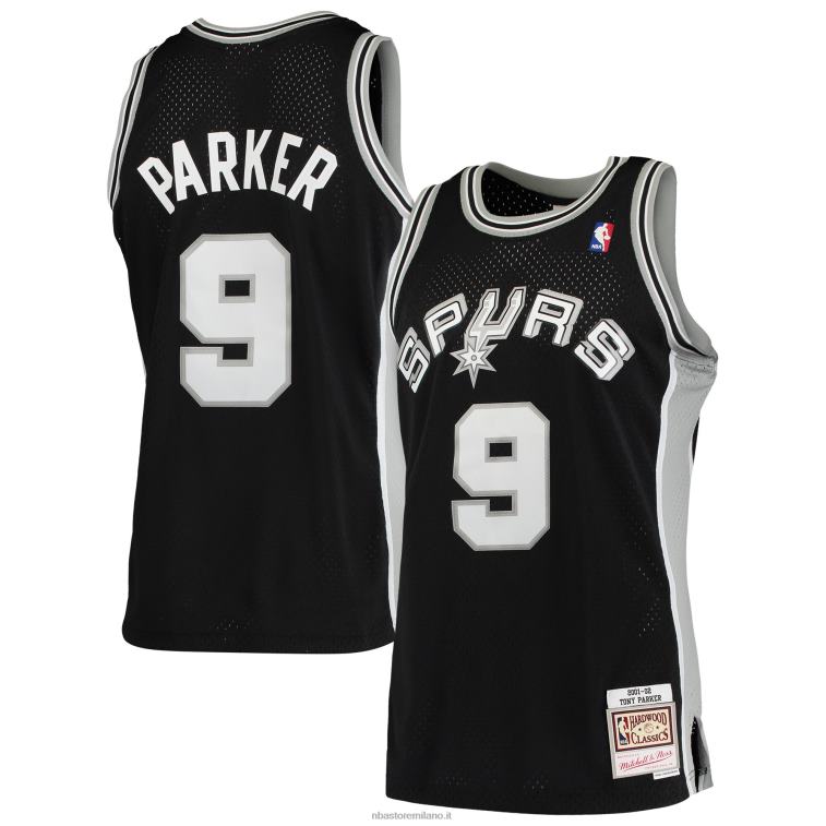 NBA 00F2L6865 san antonio spurs tony parker # 9 mitchell & ness black hardwood classics swingman jersey