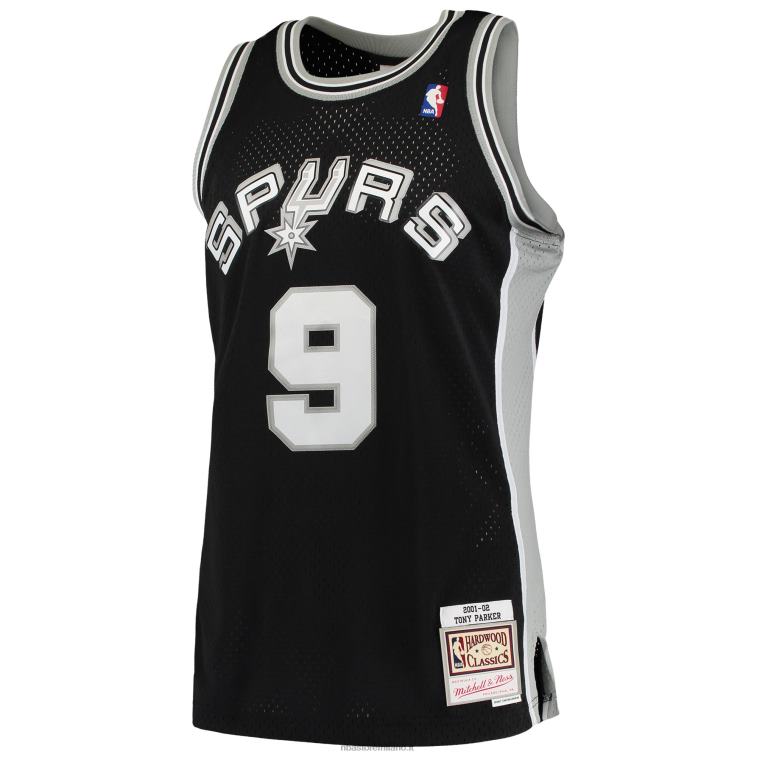 NBA 00F2L6865 san antonio spurs tony parker # 9 mitchell & ness black hardwood classics swingman jersey