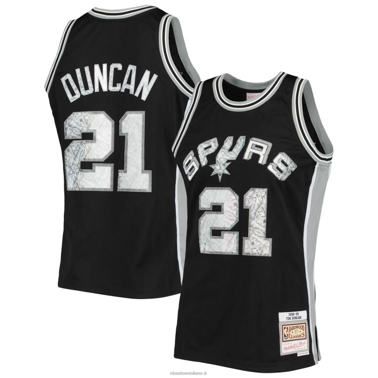 NBA 00F2L7143 san antonio spurs tim duncan black hardwood classics 75° anniversario maglia swingman diamante