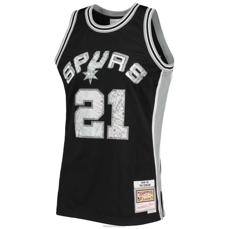 NBA 00F2L7143 san antonio spurs tim duncan black hardwood classics 75° anniversario maglia swingman diamante