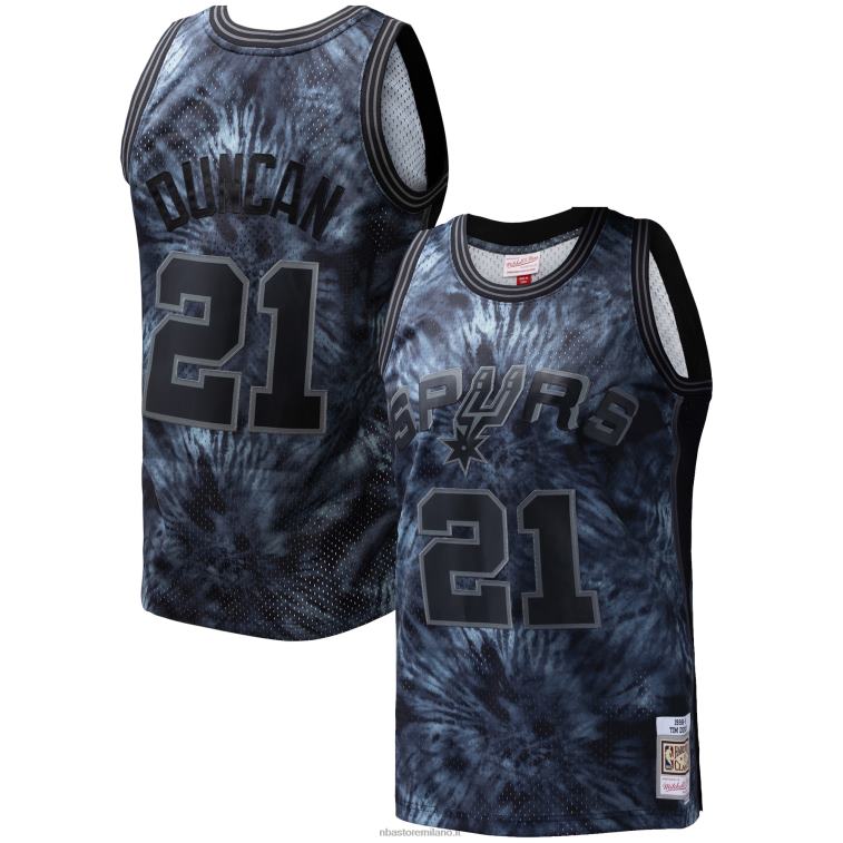NBA 00F2L7705 san antonio spurs tim duncan mitchell & ness black hardwood classics maglia swingman tie-dye