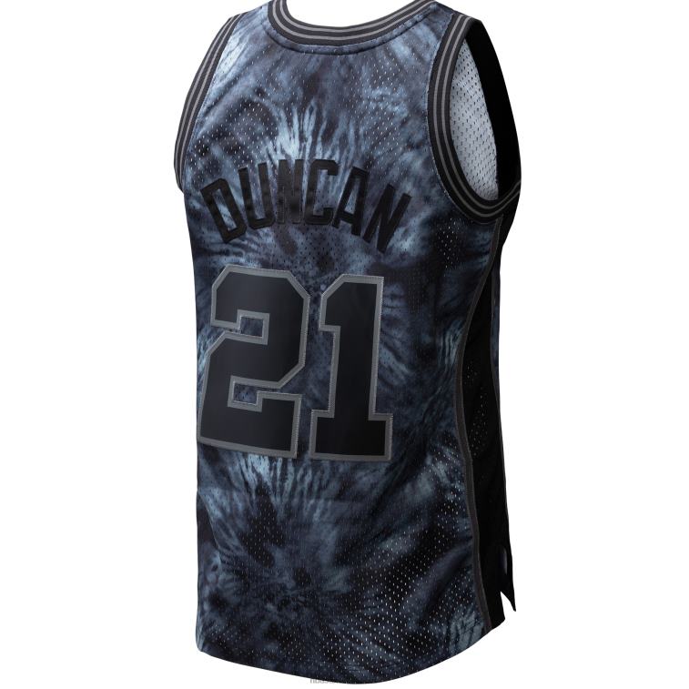 NBA 00F2L7705 san antonio spurs tim duncan mitchell & ness black hardwood classics maglia swingman tie-dye