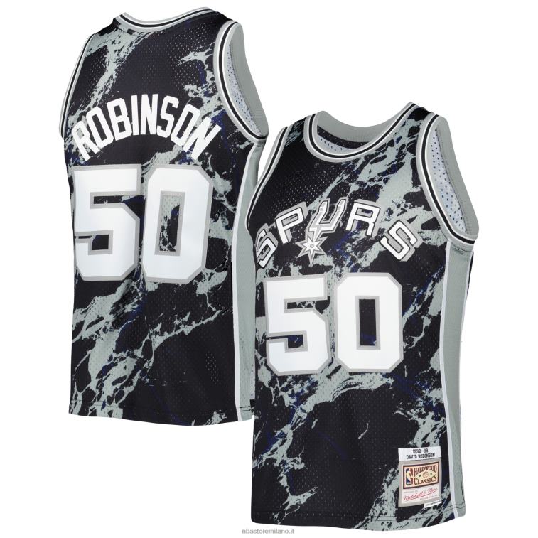 NBA 00F2L8221 san antonio spurs david robinson mitchell & ness black hardwood classics jersey swingman in marmo