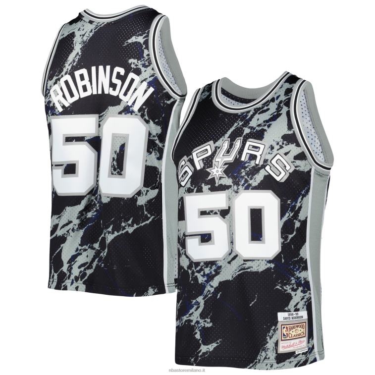 NBA 00F2L8221 san antonio spurs david robinson mitchell & ness black hardwood classics jersey swingman in marmo