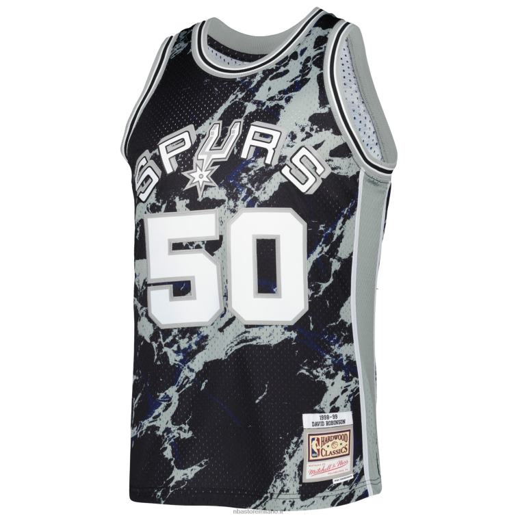 NBA 00F2L8221 san antonio spurs david robinson mitchell & ness black hardwood classics jersey swingman in marmo
