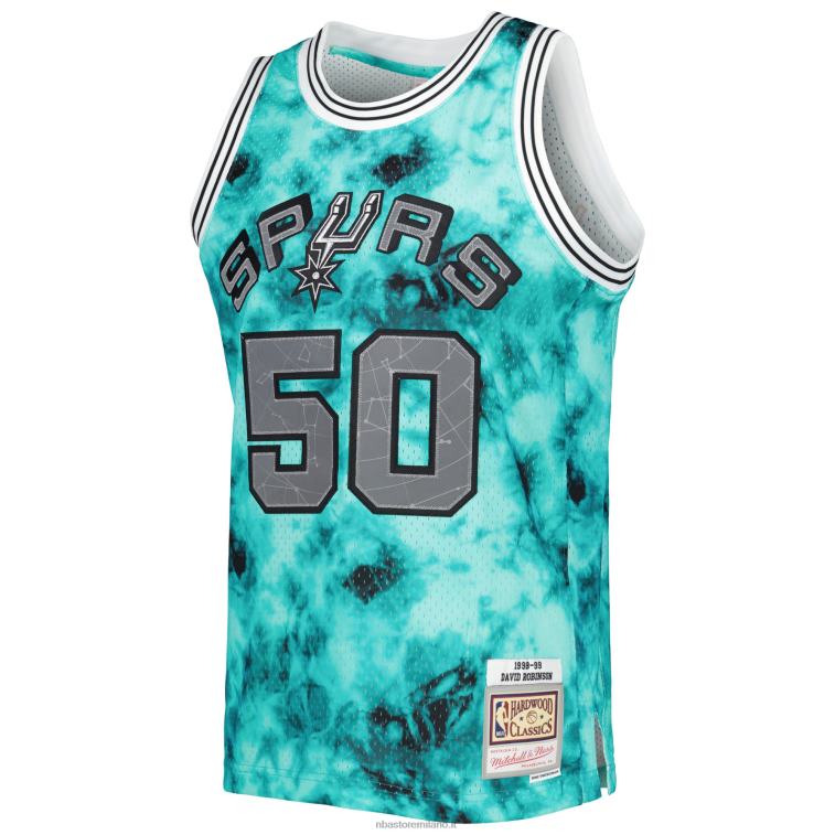 NBA 00F2L8265 san antonio spurs david robinson maglia swingman mitchell & ness teal galaxy