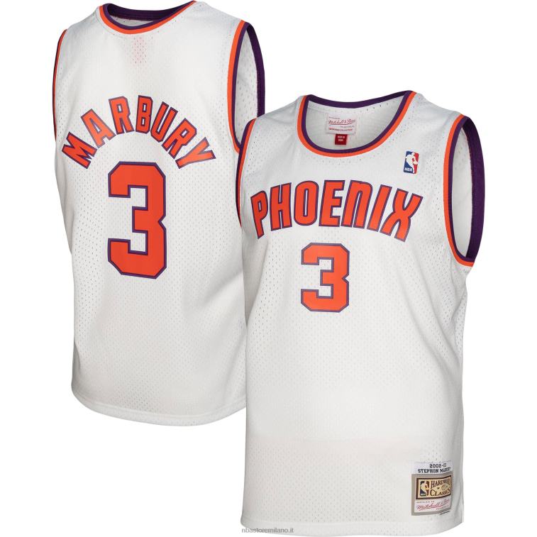 NBA 00F2L4252 phoenix suns stephon marbury mitchell & ness bianco legno duro classici maglia swingman