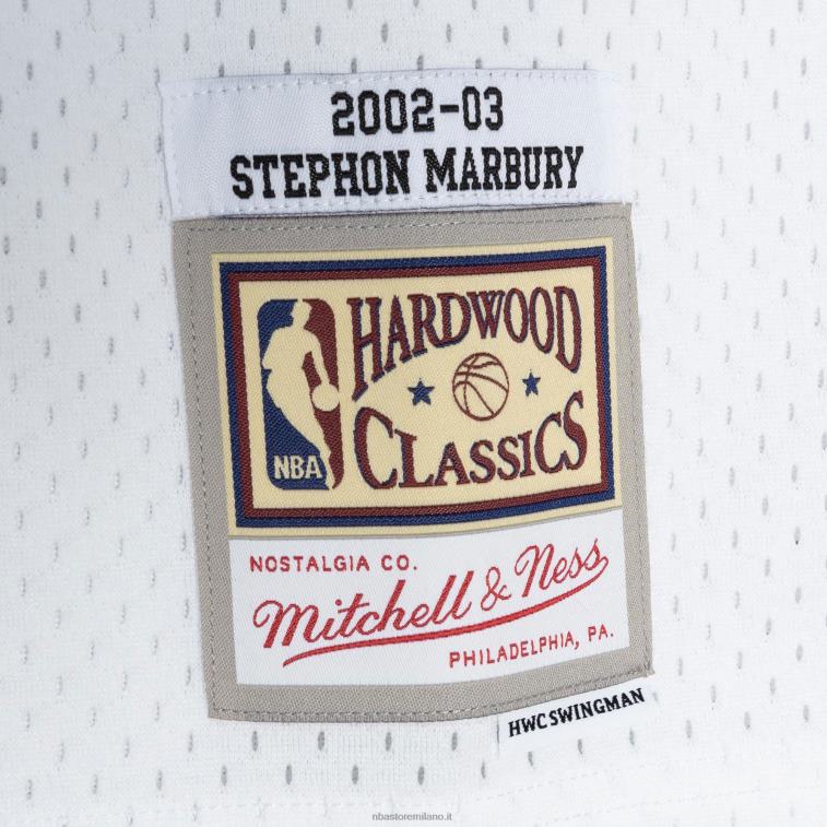 NBA 00F2L4252 phoenix suns stephon marbury mitchell & ness bianco legno duro classici maglia swingman