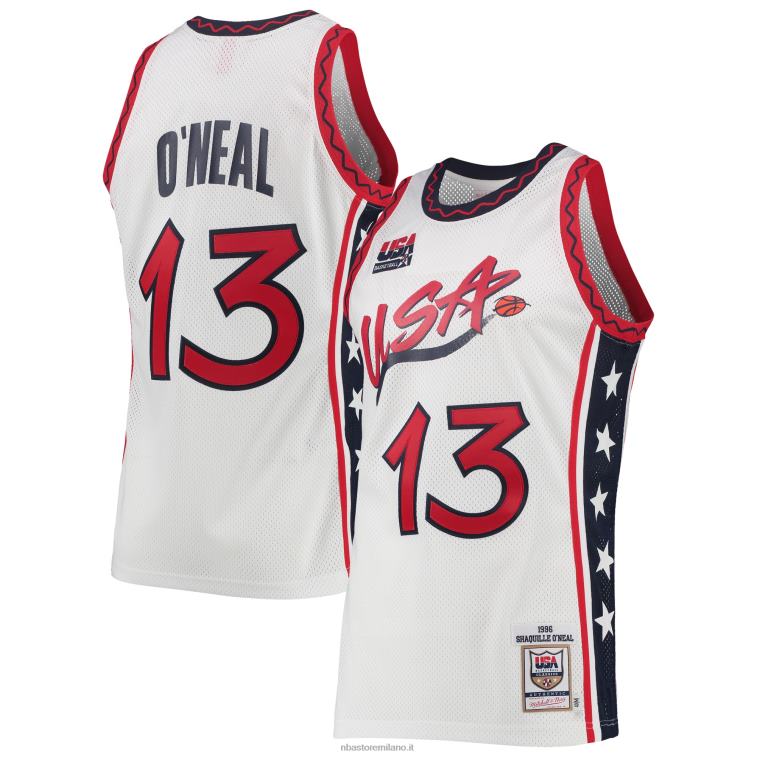 NBA 00F2L6985 usa basket shaquille o'neal mitchell & ness white hardwood classics maglia autentica