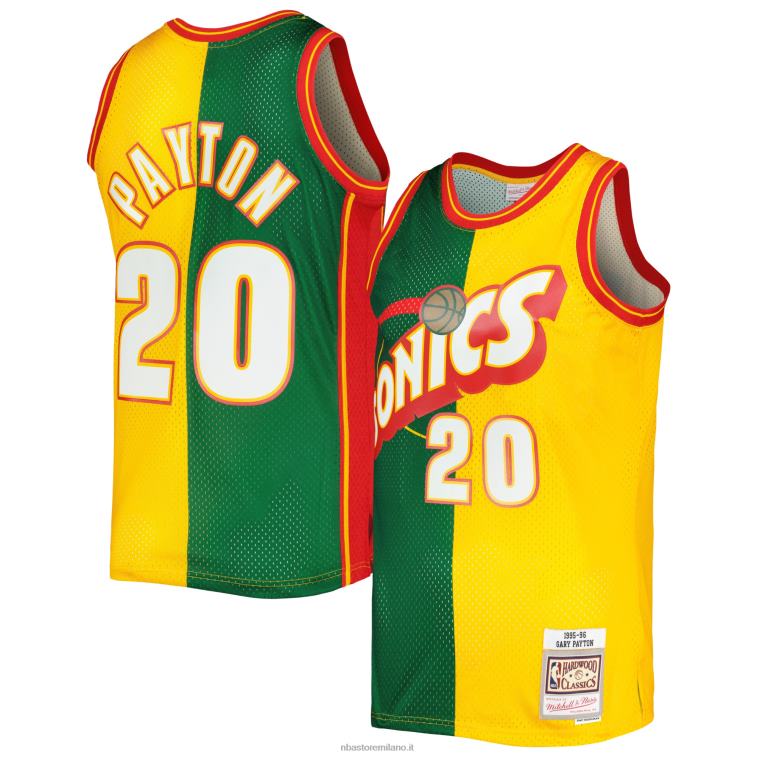 NBA 00F2L3327 Seattle Supersonics Gary Payton Mitchell & Ness Green/Gold Hardwood Classics Split Swingman Jersey
