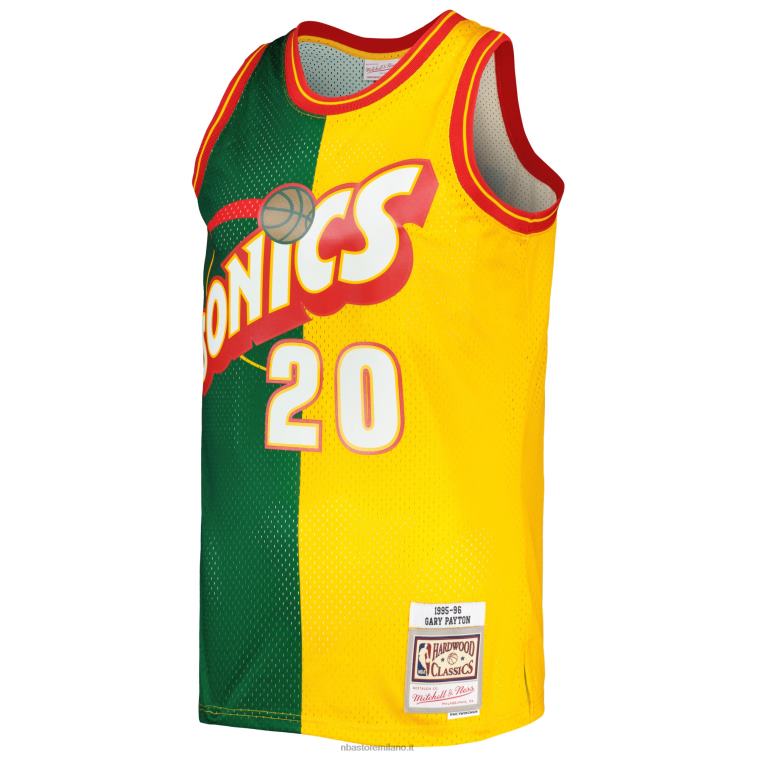 NBA 00F2L3327 Seattle Supersonics Gary Payton Mitchell & Ness Green/Gold Hardwood Classics Split Swingman Jersey