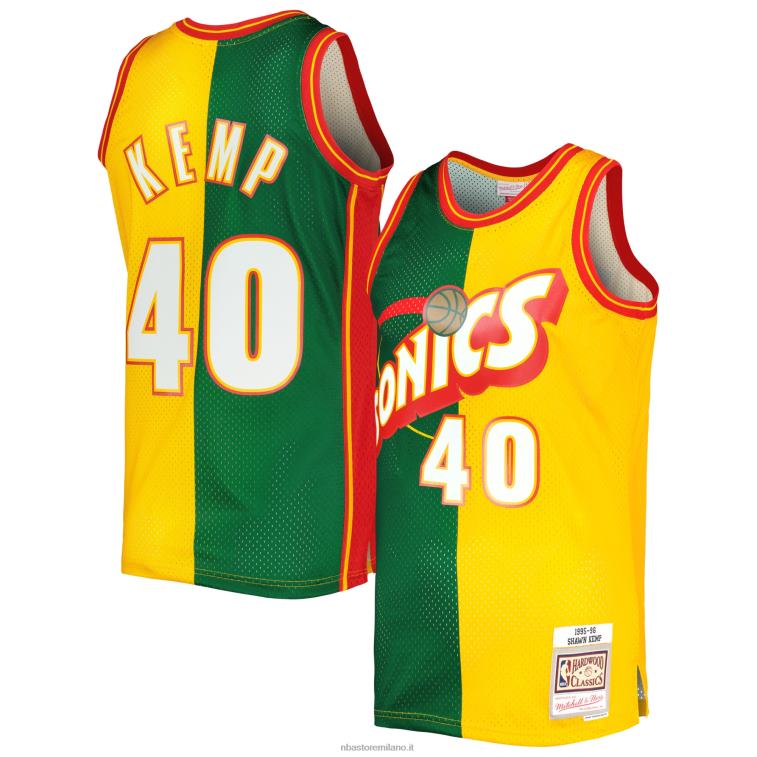 NBA 00F2L987 Seattle Supersonics Shawn Kemp Mitchell & Ness Green/Gold Hardwood Classics Split Swingman Jersey