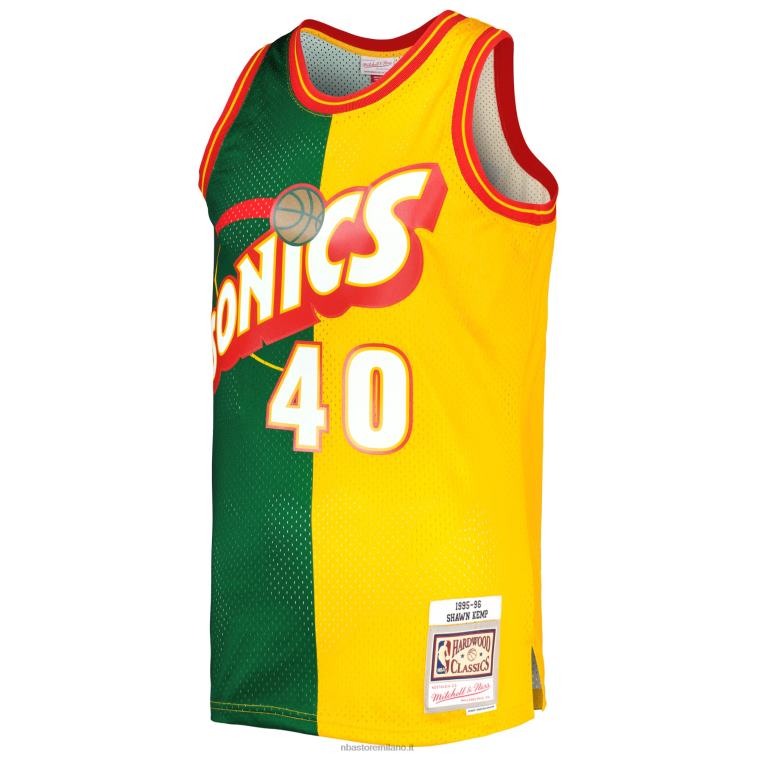 NBA 00F2L987 Seattle Supersonics Shawn Kemp Mitchell & Ness Green/Gold Hardwood Classics Split Swingman Jersey
