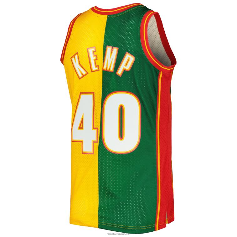NBA 00F2L987 Seattle Supersonics Shawn Kemp Mitchell & Ness Green/Gold Hardwood Classics Split Swingman Jersey