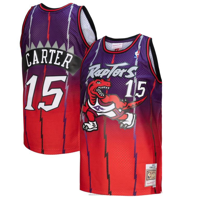 NBA 00F2L3033 toronto raptors vince carter rosso/viola hardwood classics fadeaway maglia da giocatore swingman